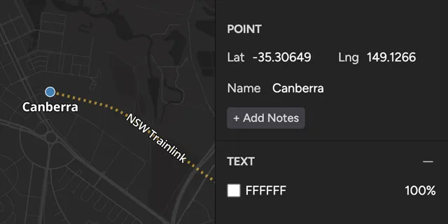 Map with text shown with UI for text options